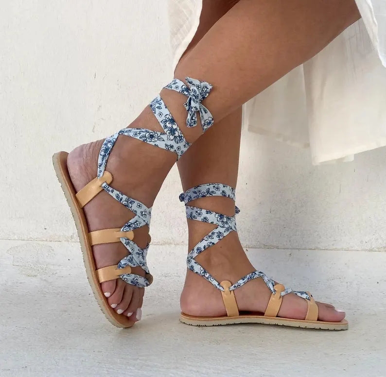 Boho Lace Up Gladiator Vibram Sandals