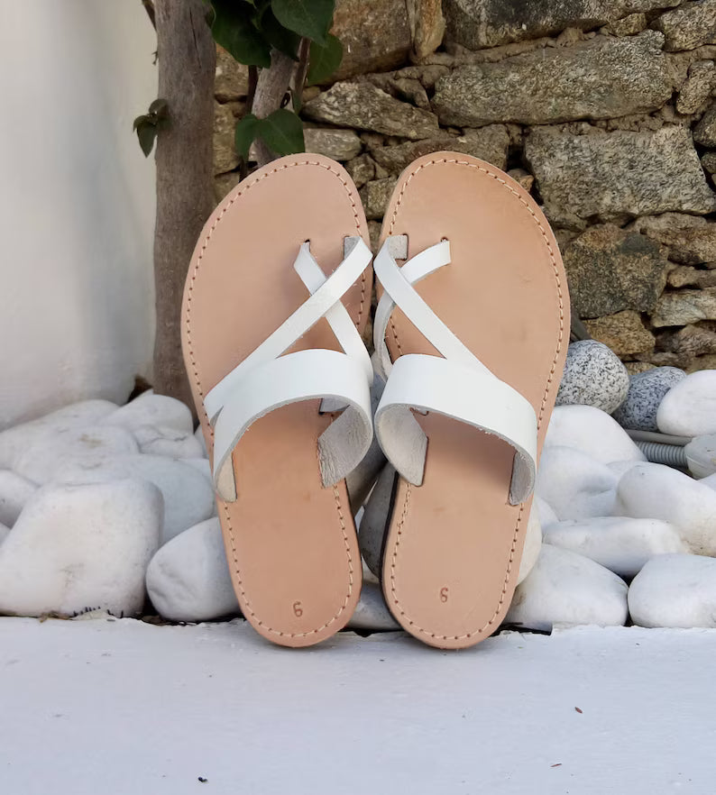 Greek Leather Slip On Sandals